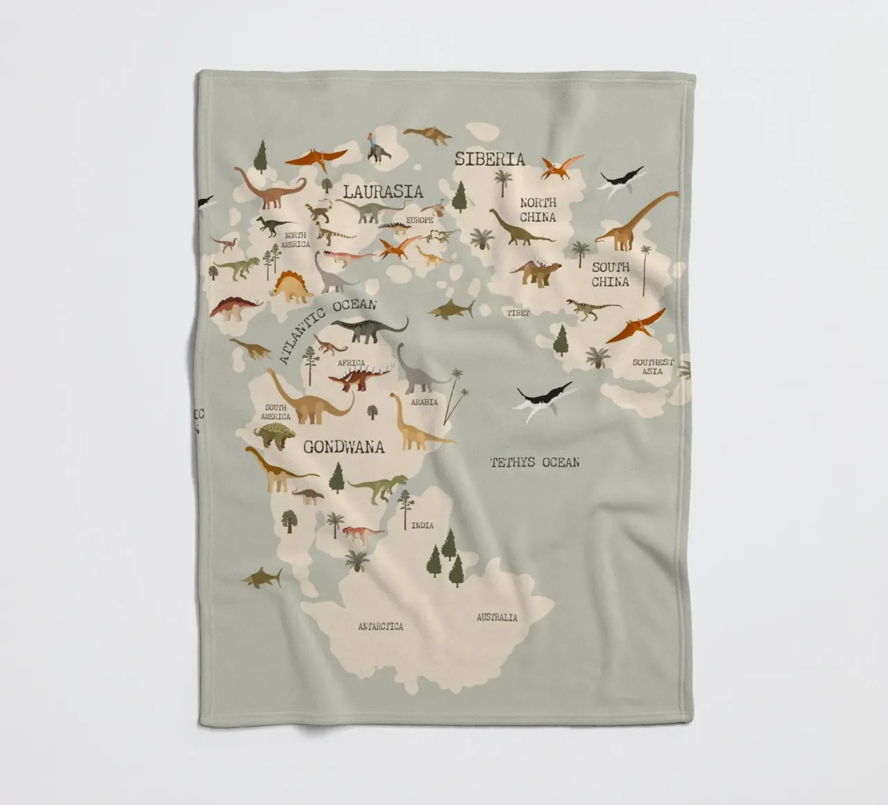 Dino Map No 2 fleece blanket by treechild
