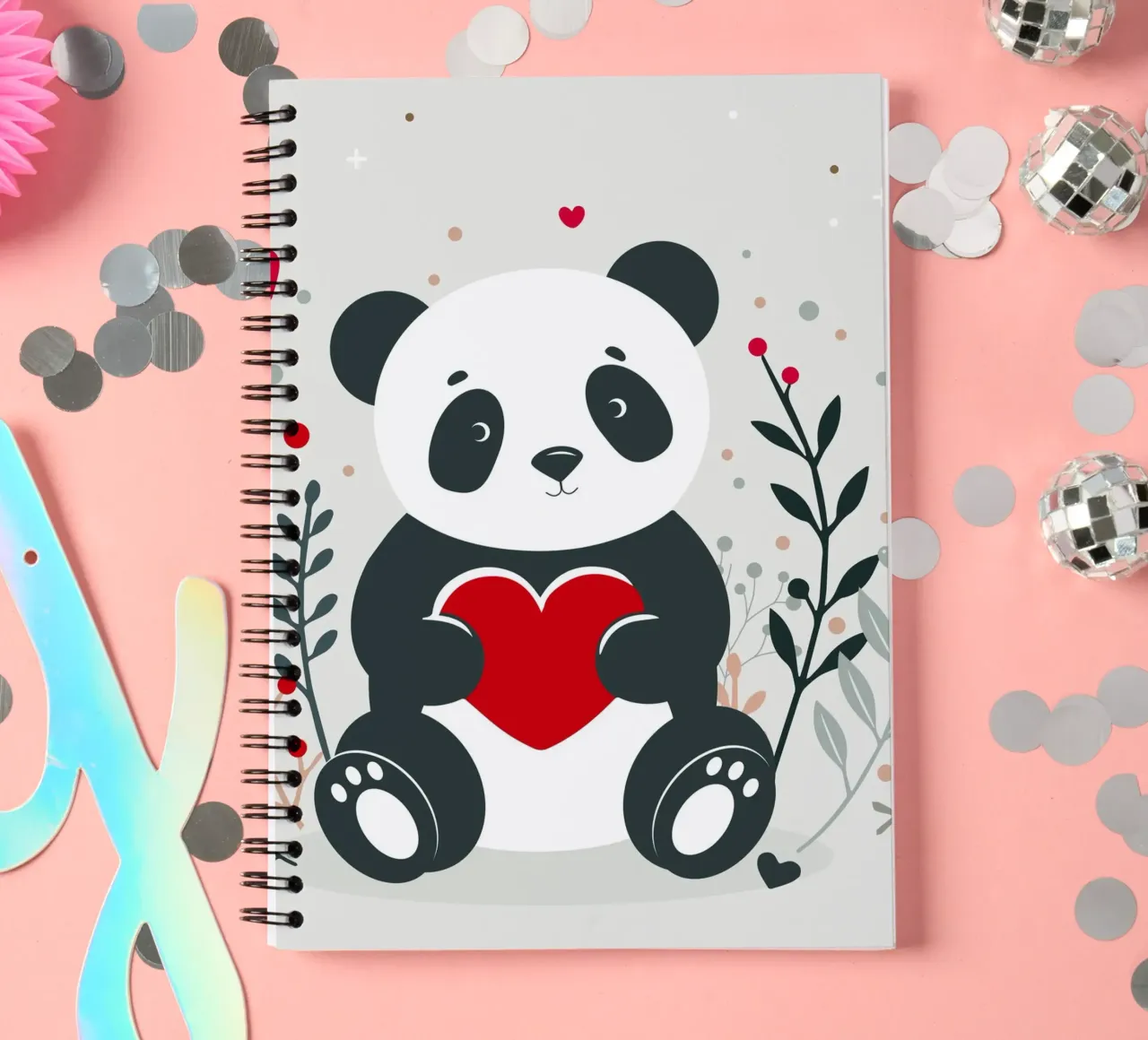 Panda mignon avec un cœur - Affectueux Valentin carnet à spirale de namosh
