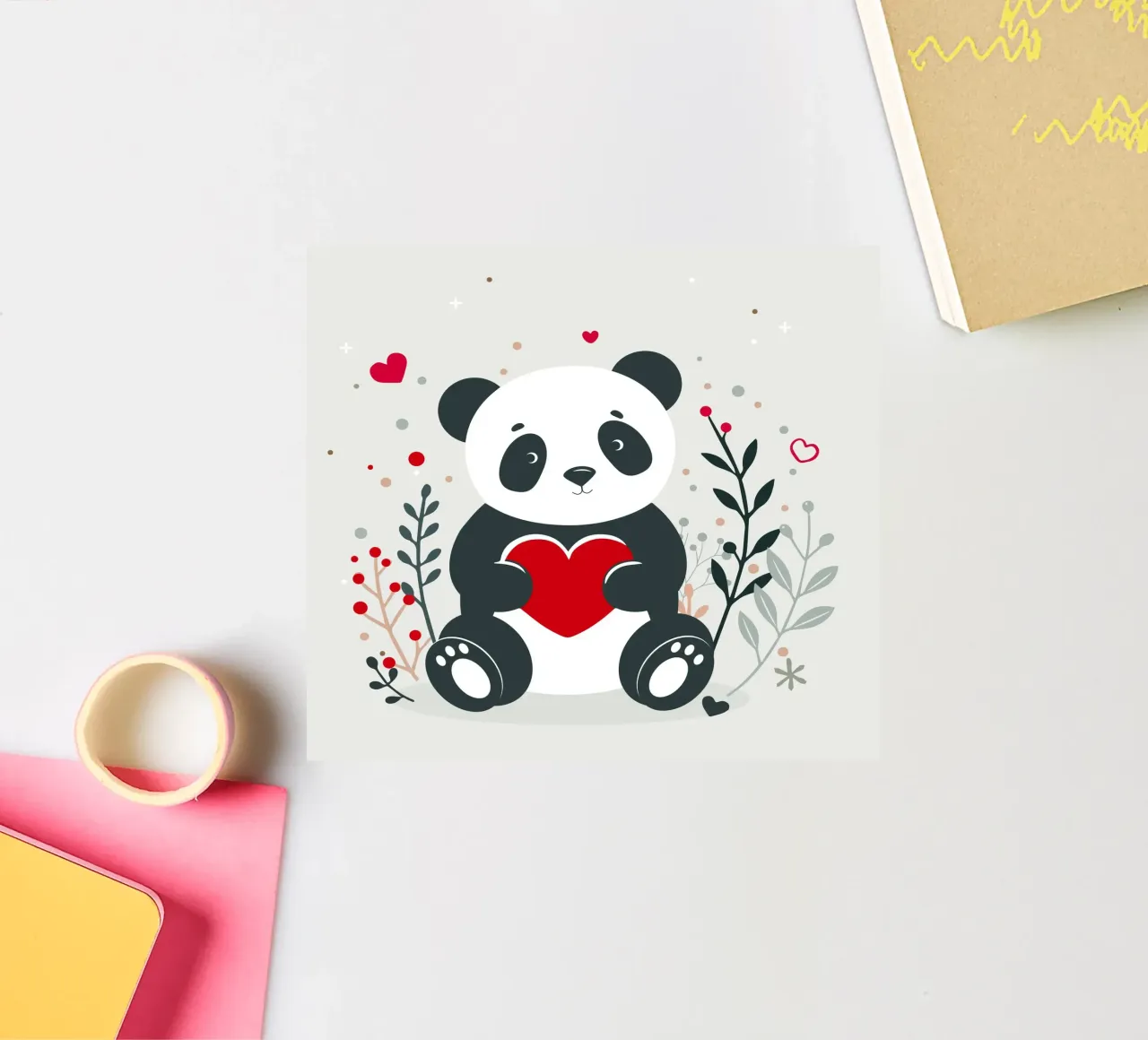 Panda mignon avec un cœur - Affectueux Valentin autocollant de namosh