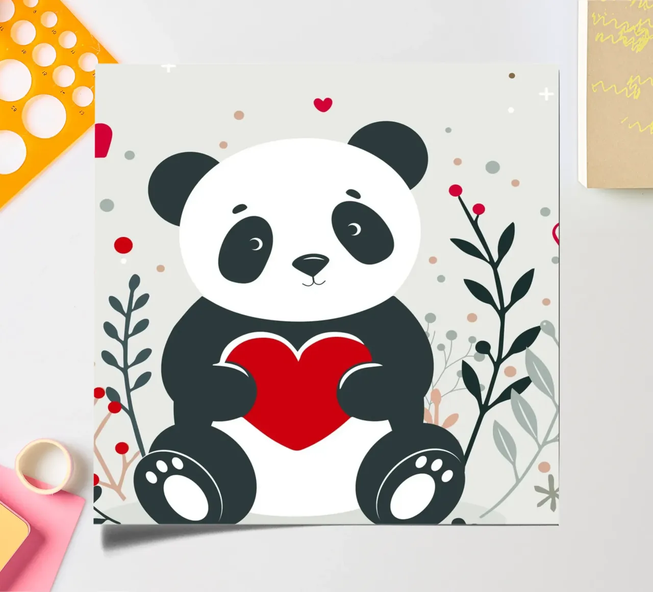Panda mignon avec un cœur - Affectueux Valentin planche autocollant de namosh