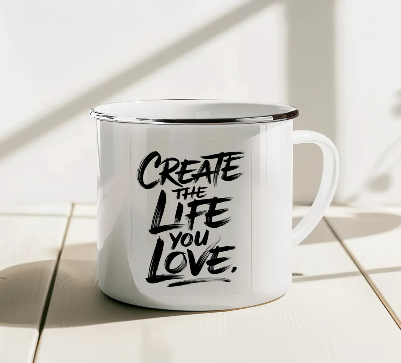 DAS LEBEN ZU GESTALTEN, DAS SIE LIEBEN. Emaille Tasse von logic