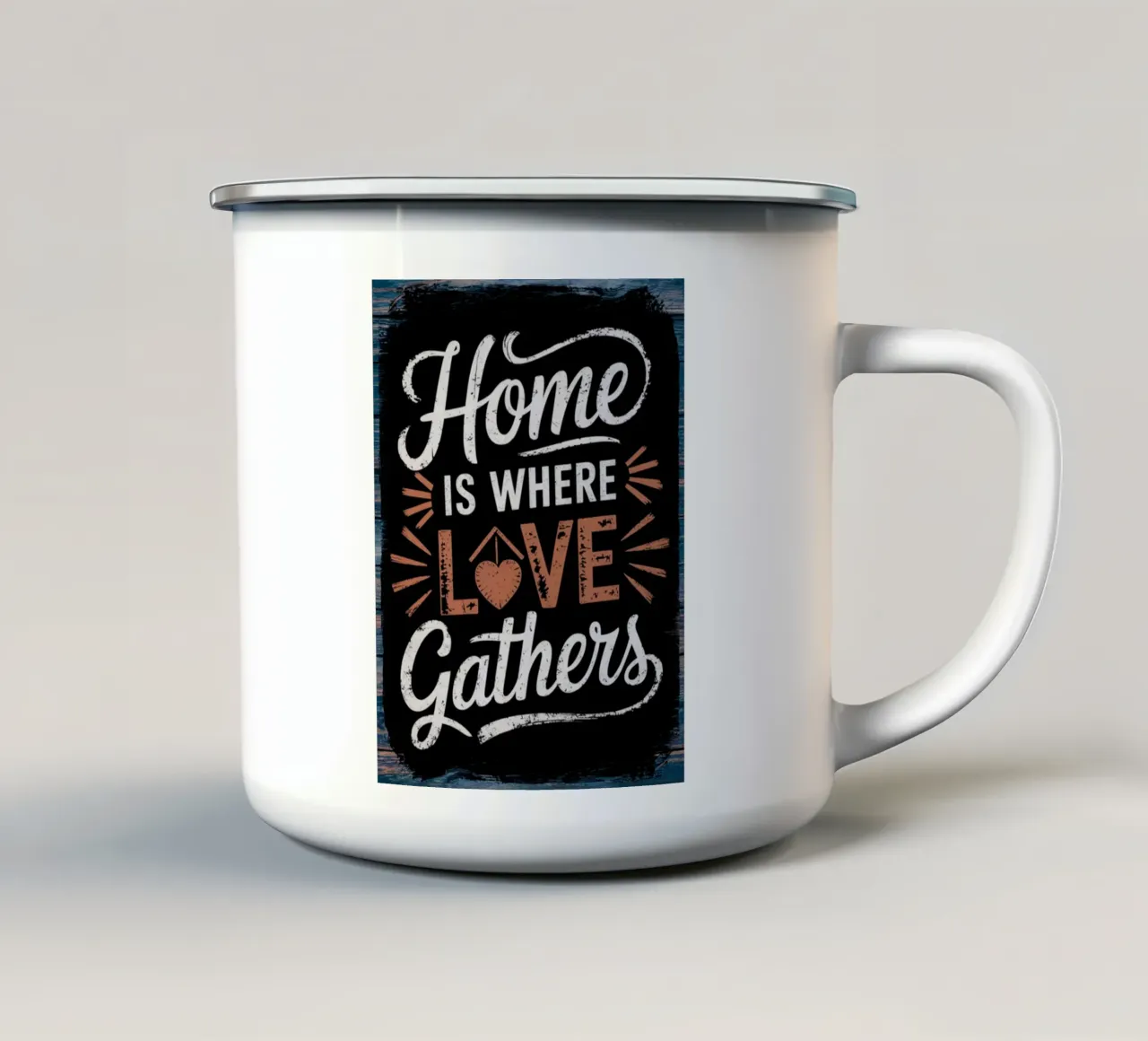 La casa è il luogo in cui si riunisce l'amore. tazza in smalto da logic