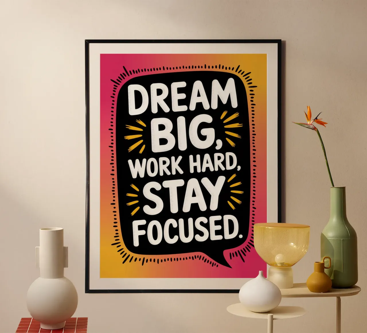 SOGNARE IN GRANDE, LAVORARE SODO, RIMANERE CONCENTRATI. poster con telaio in alluminio da logic