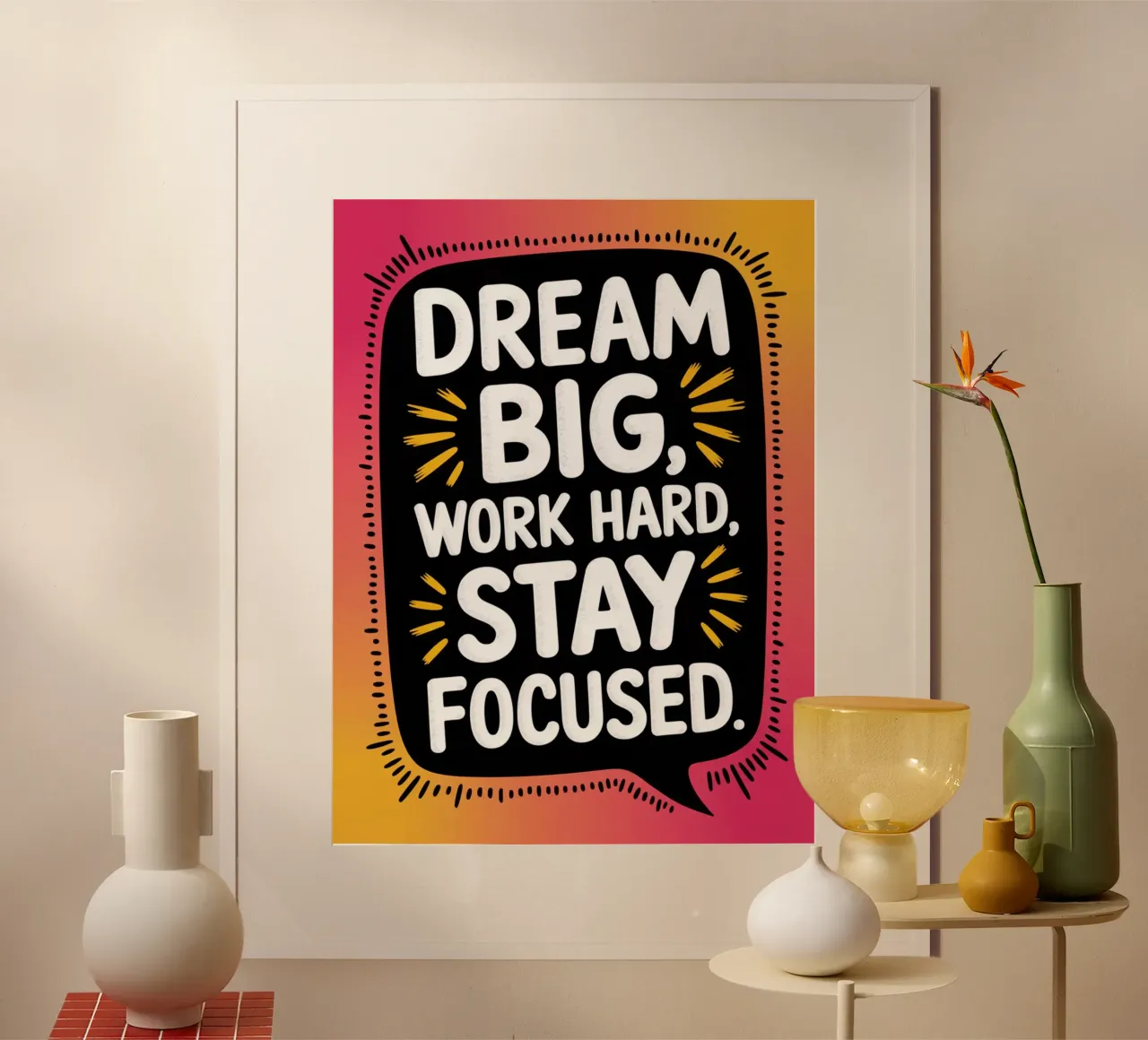 SOGNARE IN GRANDE, LAVORARE SODO, RIMANERE CONCENTRATI. poster con telaio in alluminio da logic