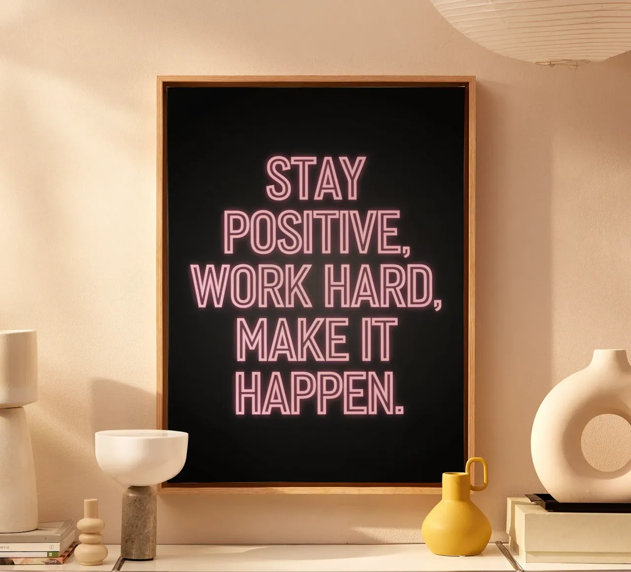 BLIJF POSITIEF, WERK HARD, ZORG DAT HET GEBEURT. canvas van logic