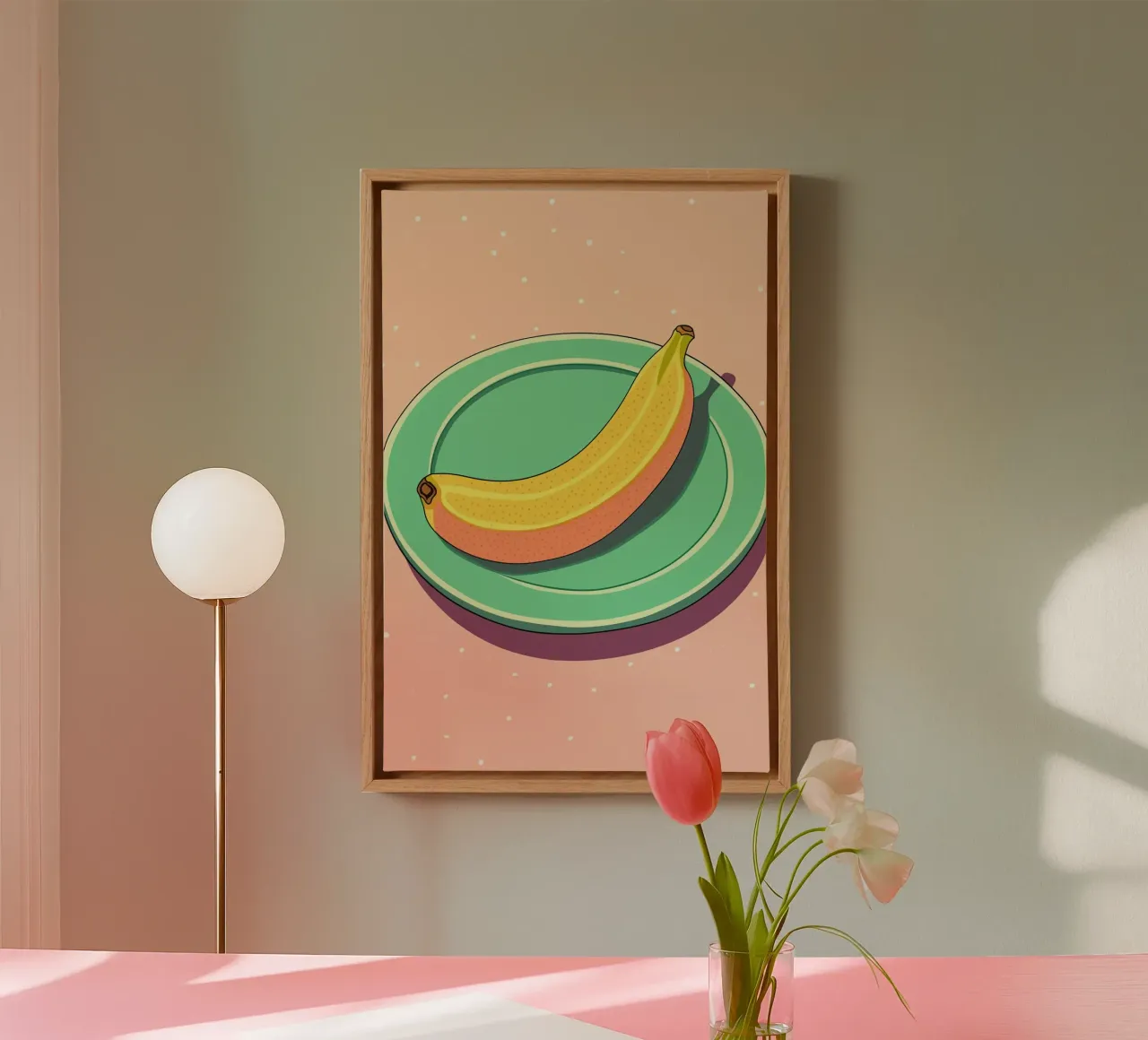 Pop Art Pastell Banane | Küchen-Poster Leinwand mit Schattenfugenrahmen von Autofocus