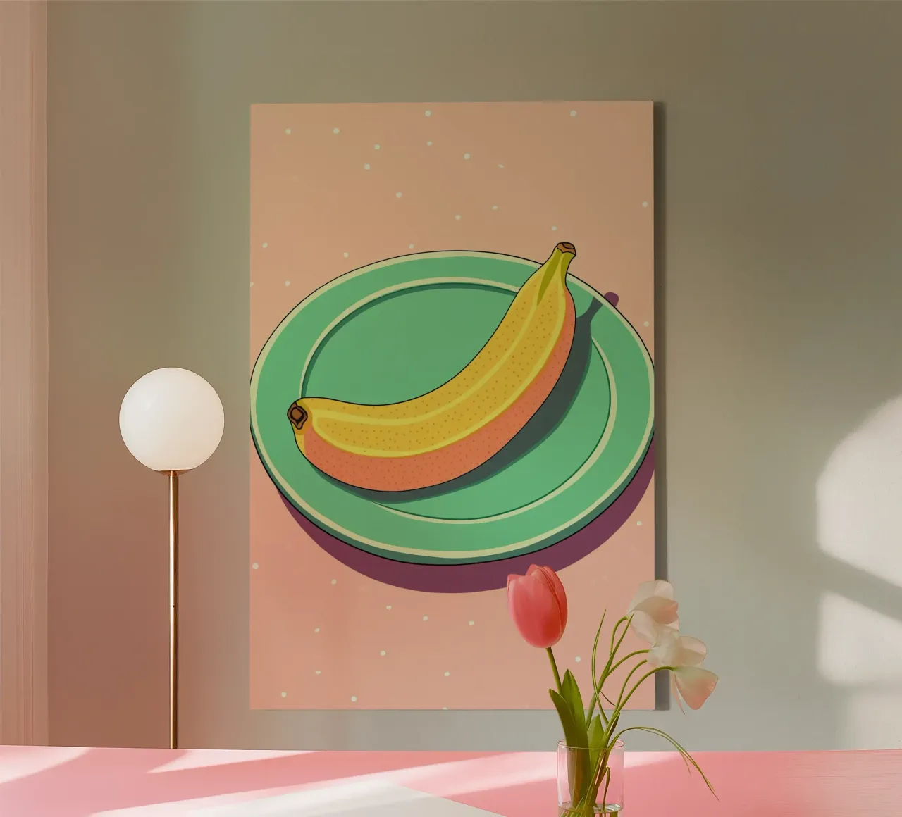 Pop Art Pastell Banane | Küchen-Poster Leinwand mit Schattenfugenrahmen von Autofocus