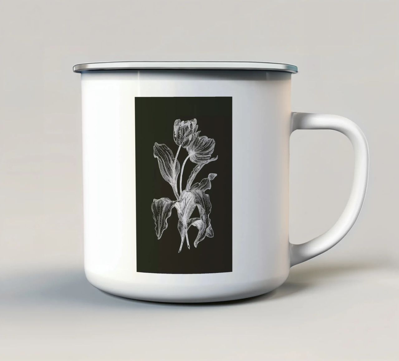 Tulips - White on Grey tazza in smalto da Pen & Ink