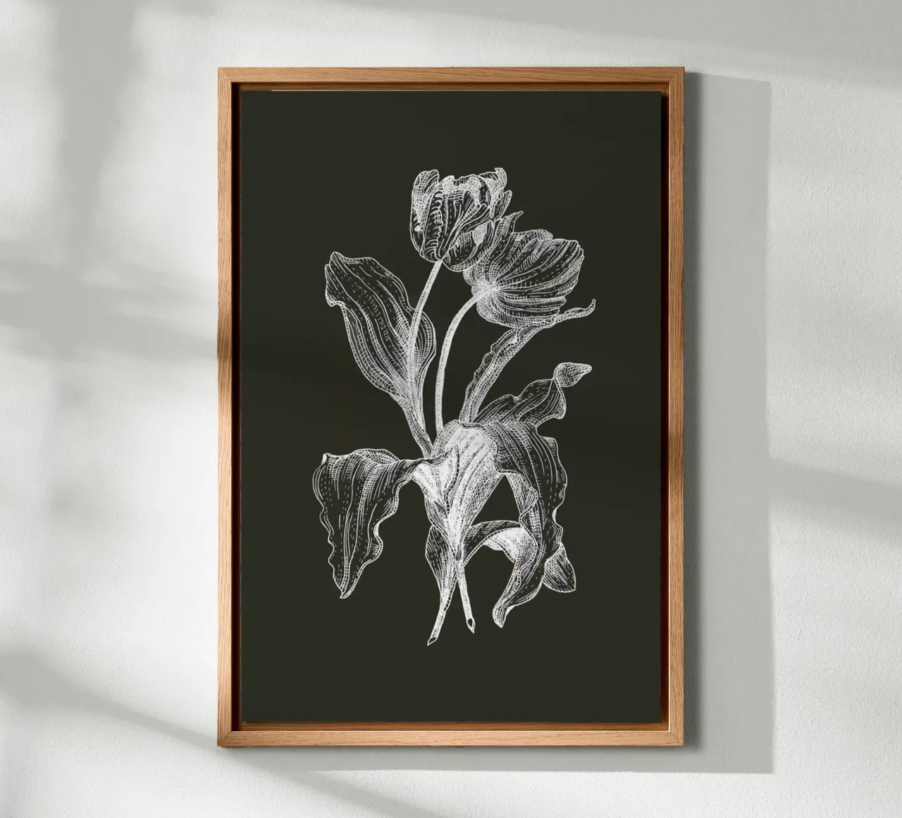 Tulips - White on Grey canvas by Pen & Ink