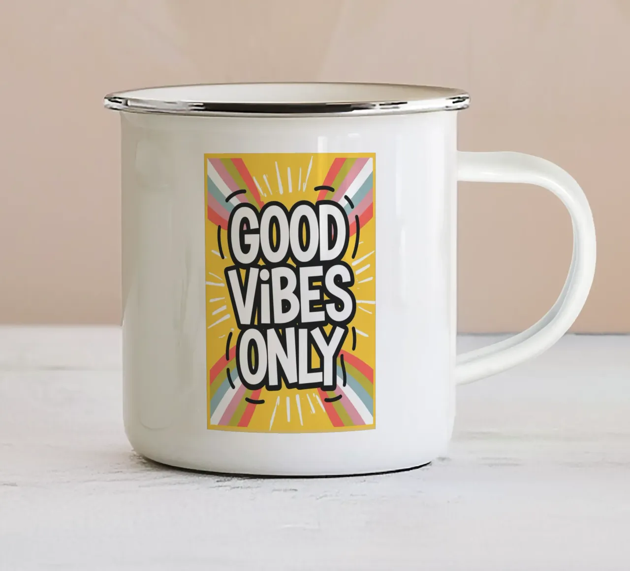 SOLO BUONE VIBRAZIONI tazza in smalto da logic