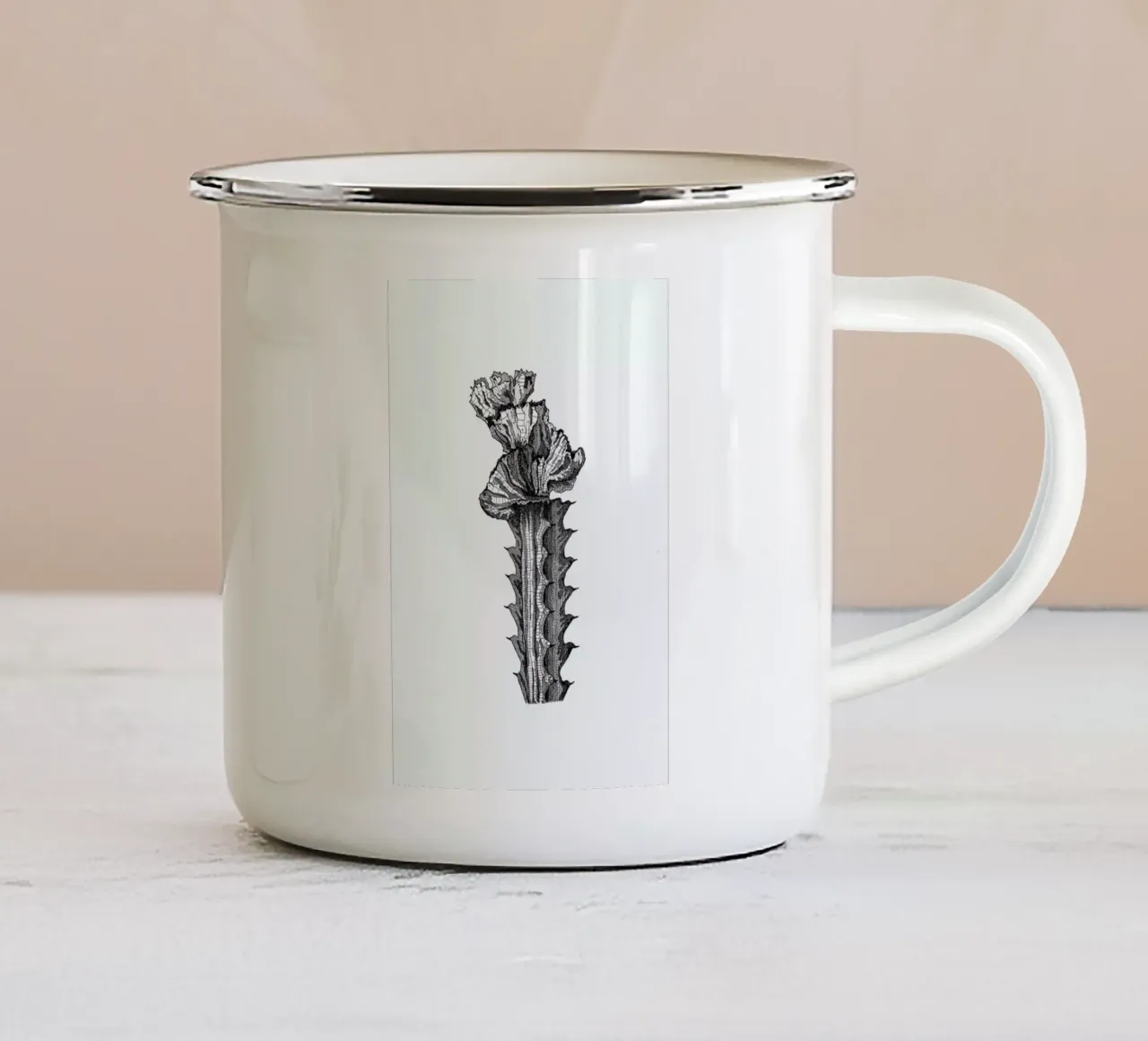 Orchid Cactus taza de esmalte de Pen & Ink