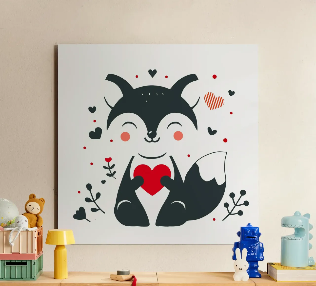 Una simpatica volpe con un cuore - Un momento di San Valentino pieno d'amore alluminio dibond da namosh