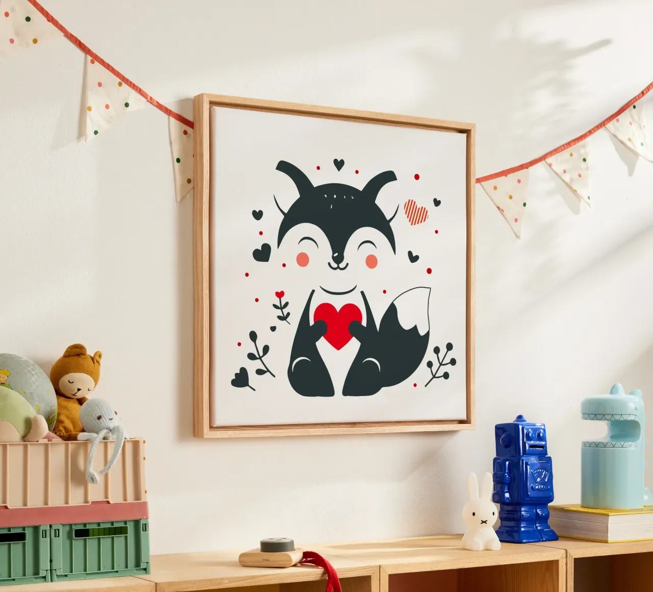 Una simpatica volpe con un cuore - Un momento di San Valentino pieno d'amore tela con Cornice a cassetta da namosh