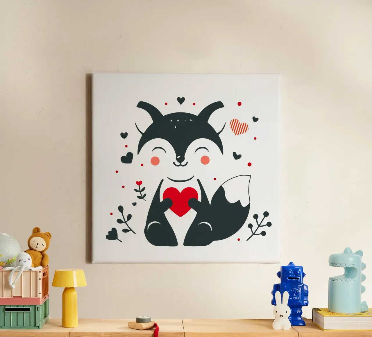 Una simpatica volpe con un cuore - Un momento di San Valentino pieno d'amore tela con Cornice a cassetta da namosh