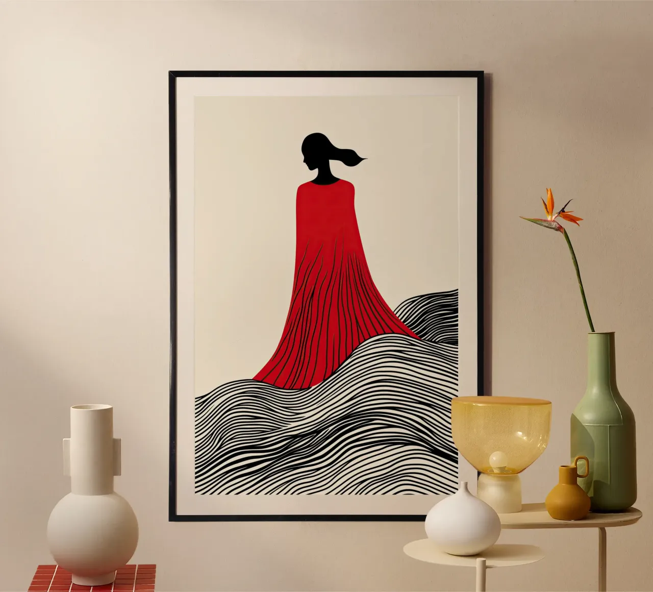 Bambina ondeggiante in abito rosso | Line art carta hahnemühle da Autofocus