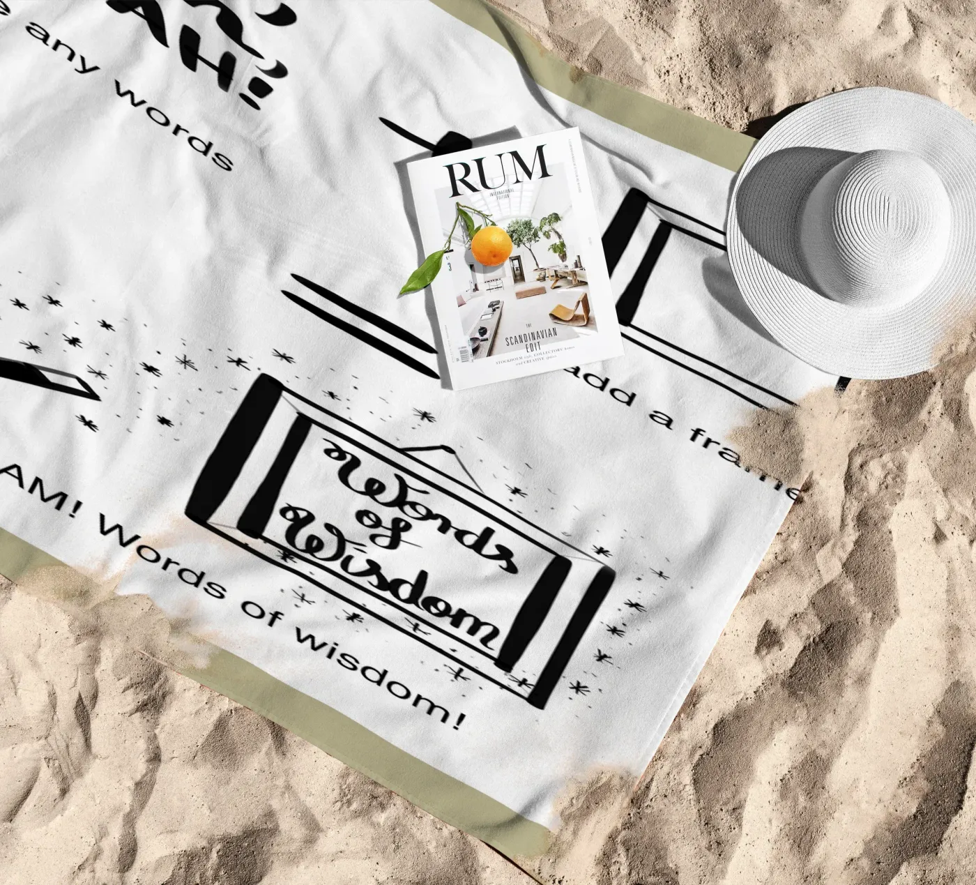 framed 3 beach towel by words-in-frames