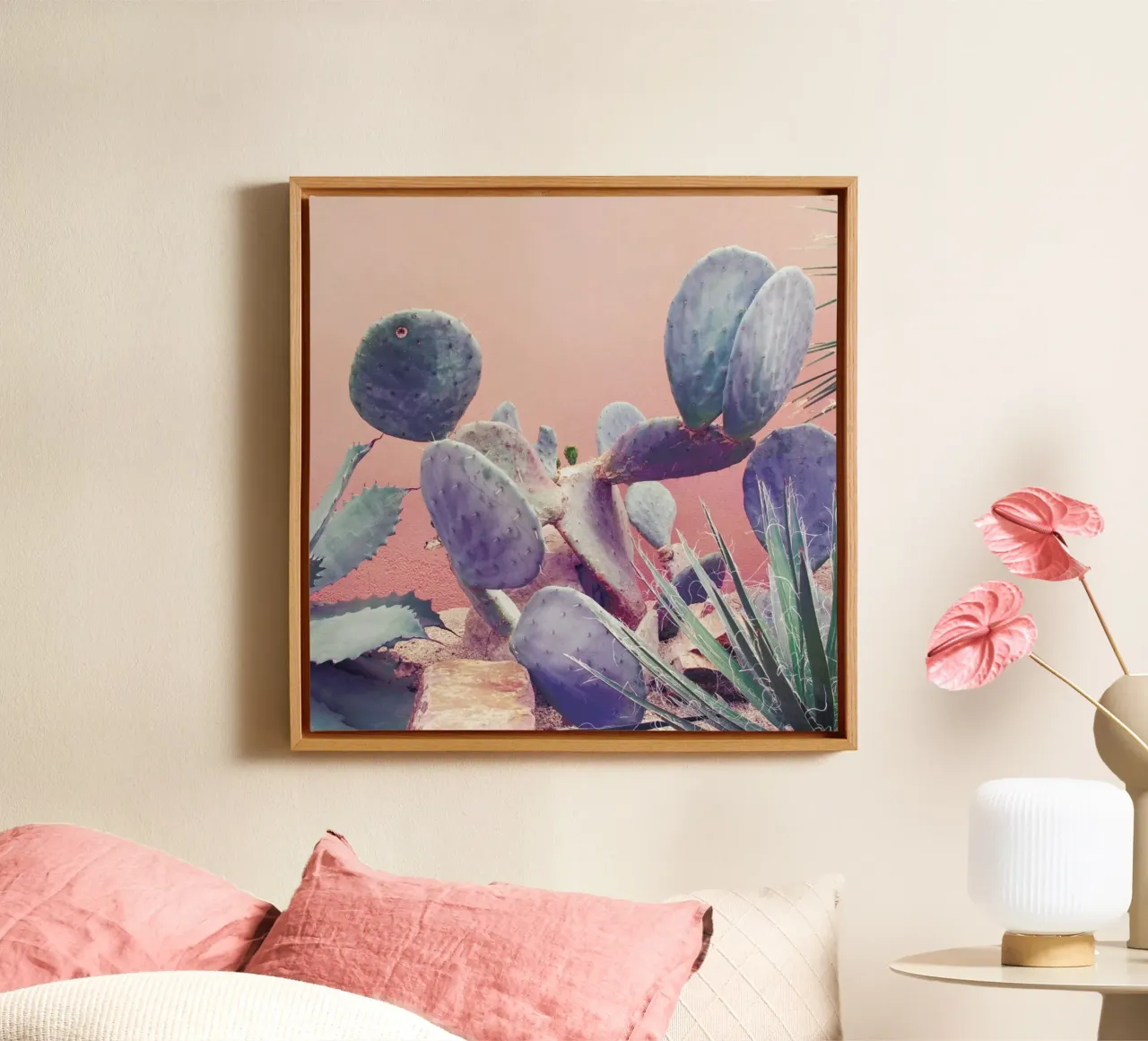 Into the Tropics (Pink) tela con Cornice a cassetta da BlauMaschine