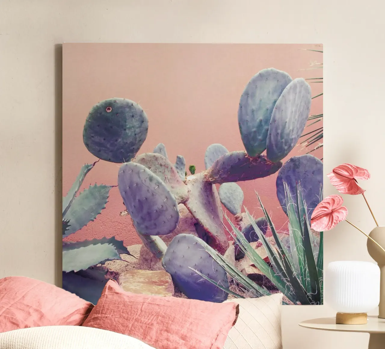 Into the Tropics (Pink) tela con Cornice a cassetta da BlauMaschine