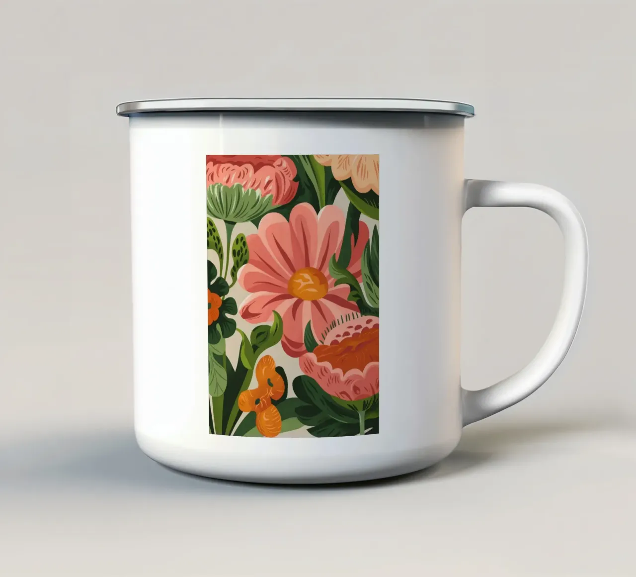 Kleurrijke bloemen emaille mok van Artie Shifa