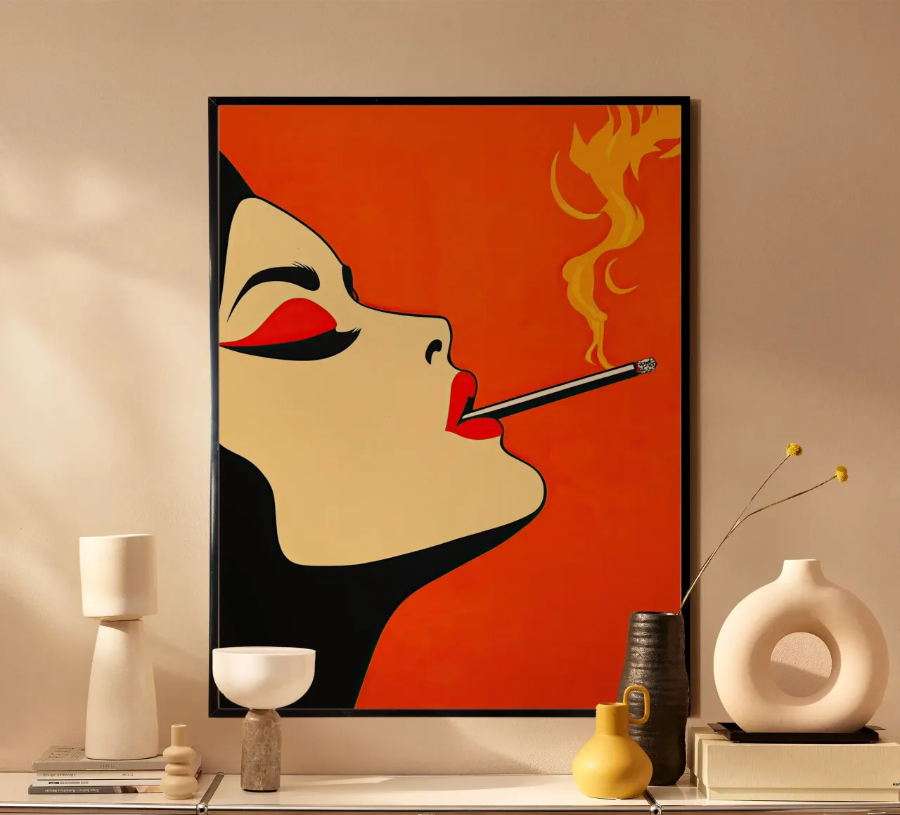 Ritratto di fumatrice accesa | Autonomia femminile in rosso poster da Autofocus