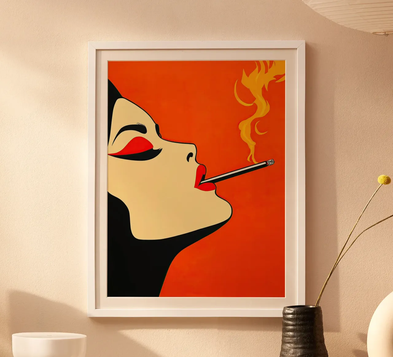 Ritratto di fumatrice accesa | Autonomia femminile in rosso poster da Autofocus