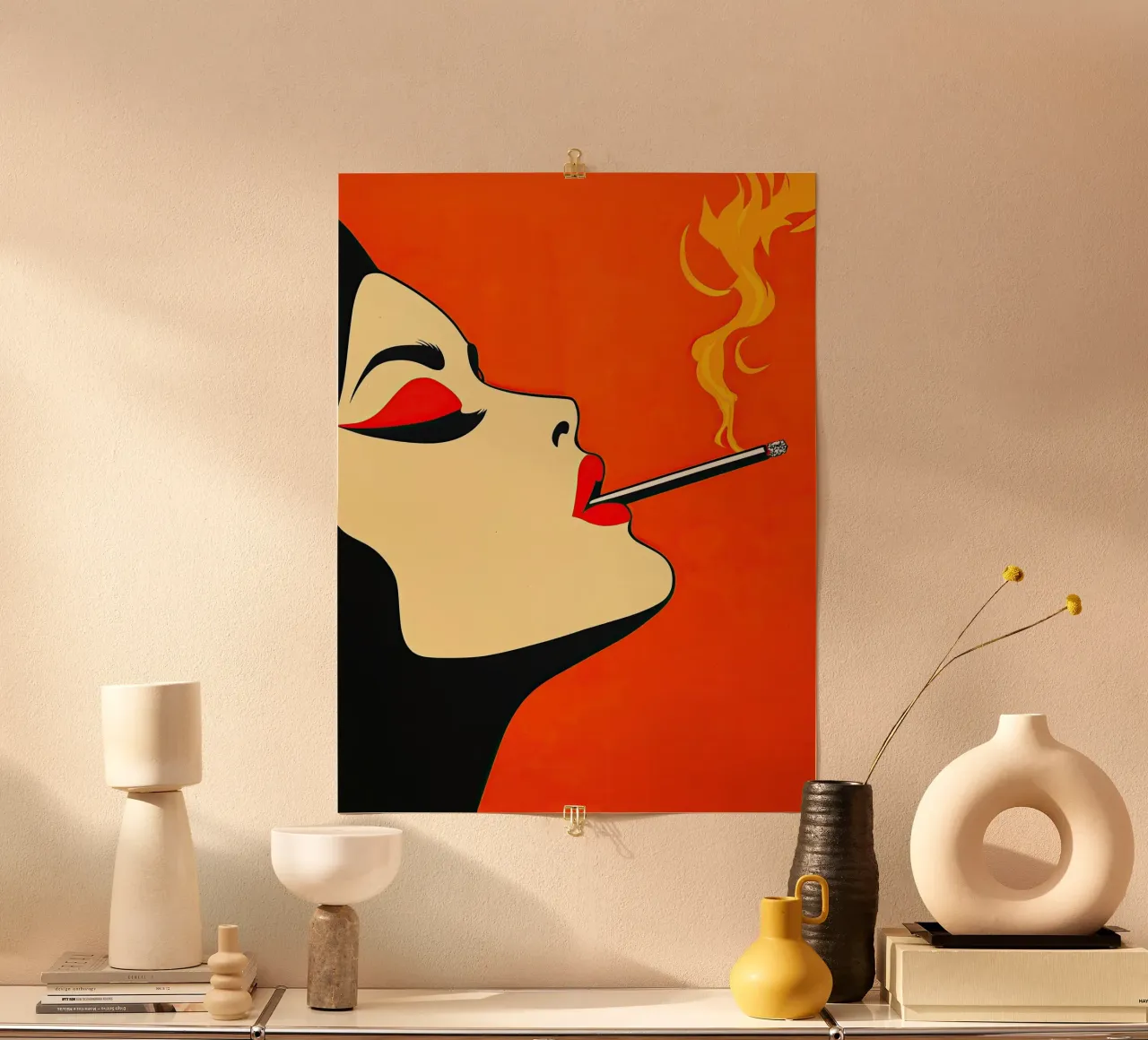 Ritratto di fumatrice accesa | Autonomia femminile in rosso poster da Autofocus