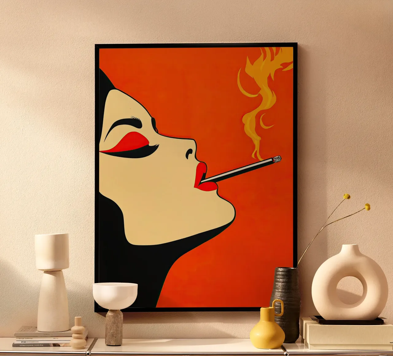 Ritratto di fumatrice accesa | Autonomia femminile in rosso poster da Autofocus