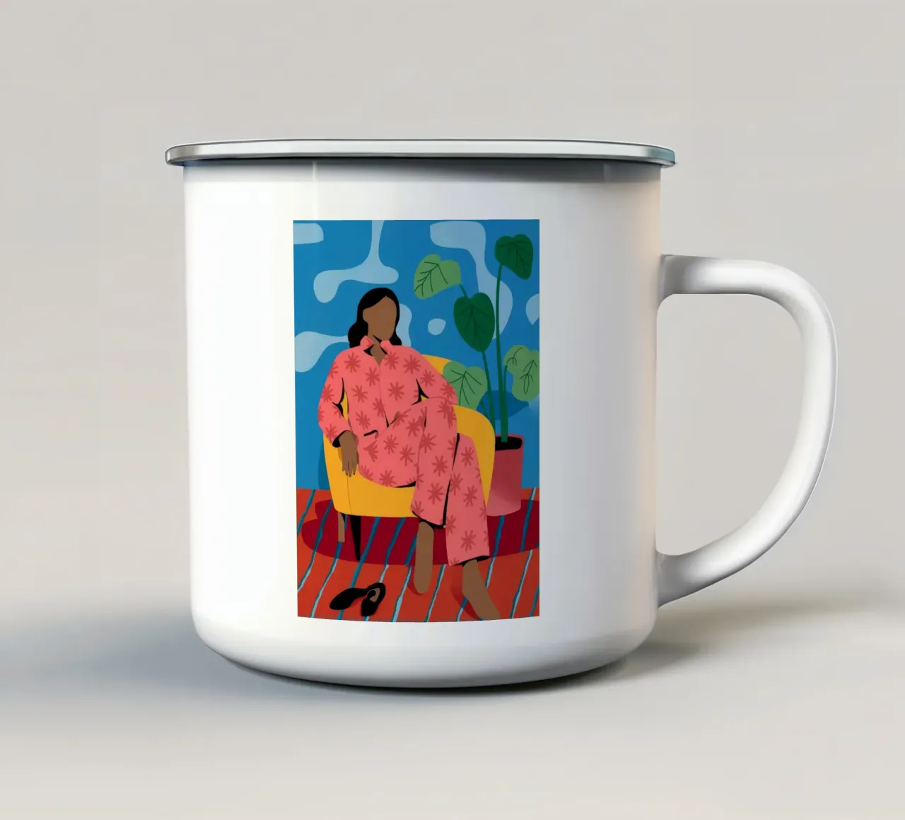 Comfort in kleur emaille mok van Artie Shifa