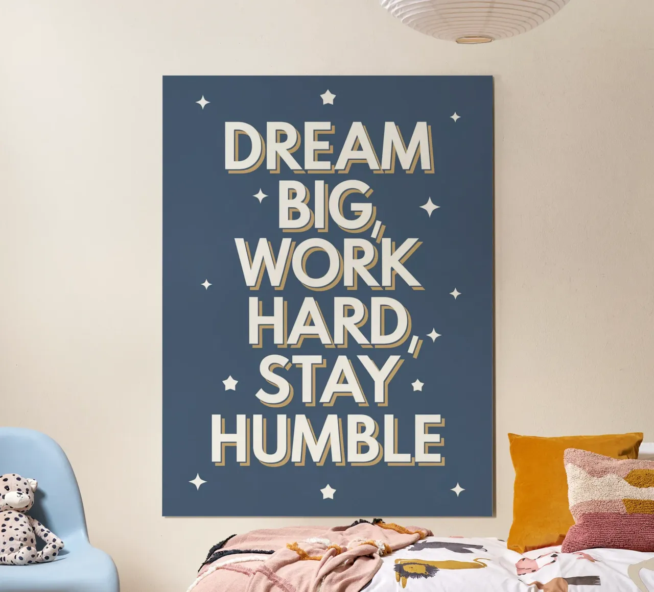 SOGNARE IN GRANDE, LAVORARE SODO, RIMANERE UMILI poster con telaio in legno da logic