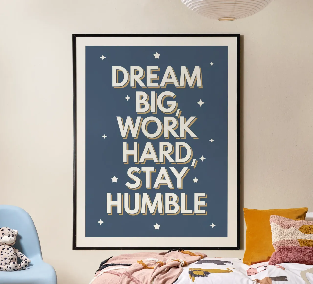 SOGNARE IN GRANDE, LAVORARE SODO, RIMANERE UMILI poster con telaio in legno da logic