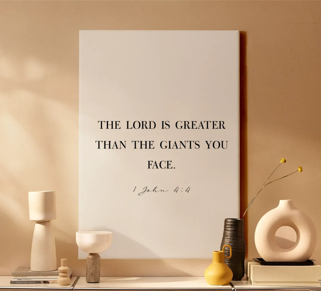 The Lord is greater than the giants you face quote canvas by Paigaam Studio