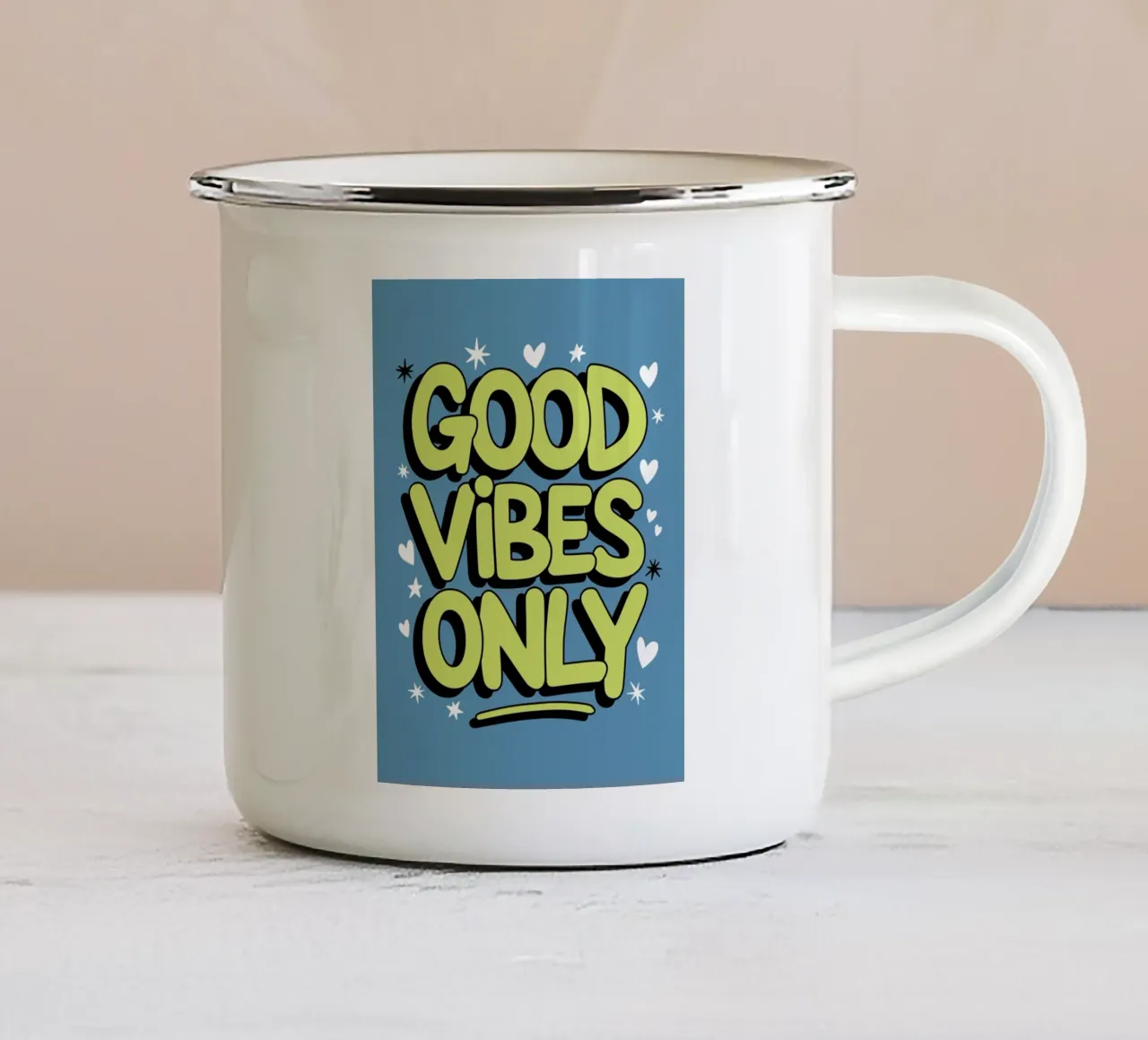 SOLO BUONE VIBRAZIONI tazza in smalto da logic