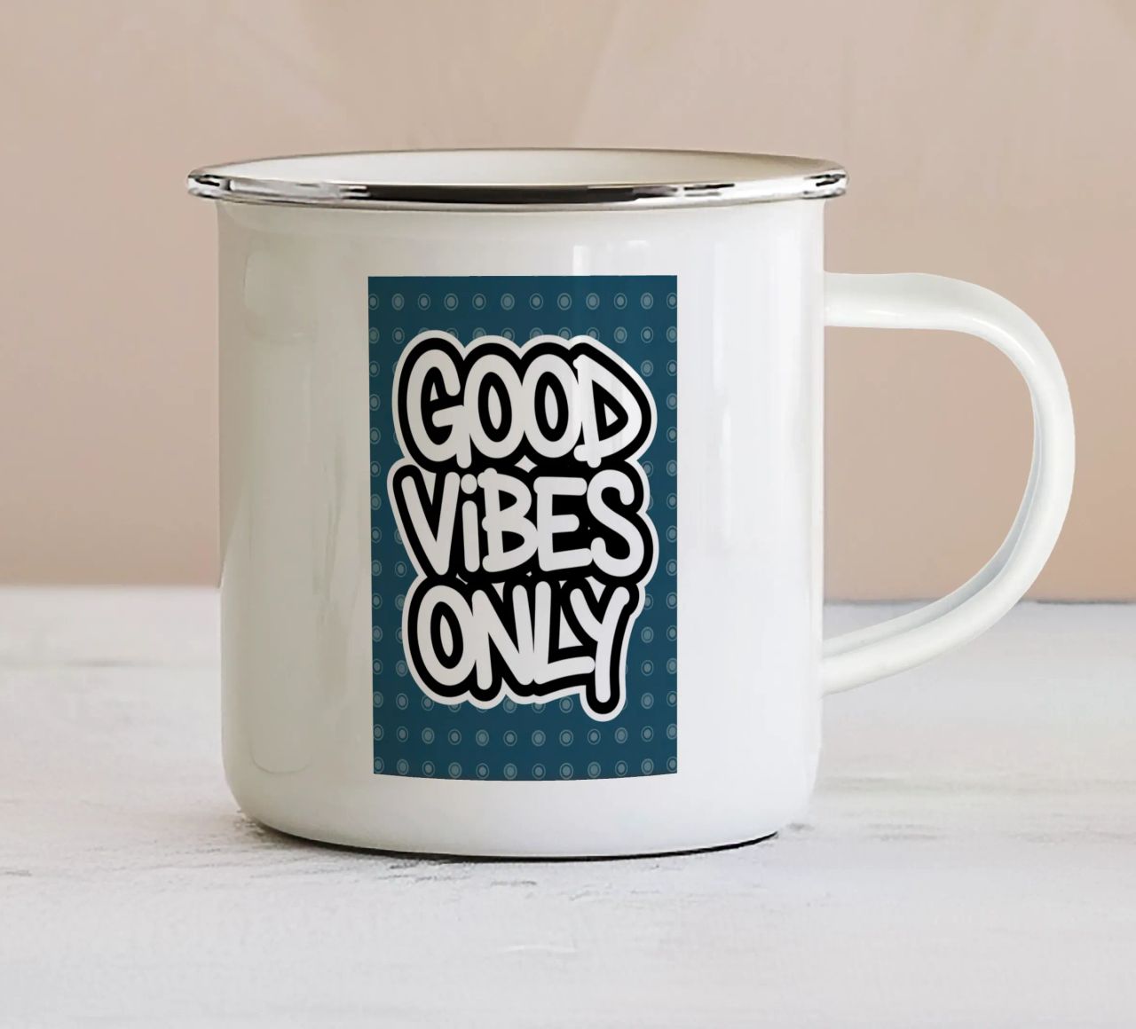 SOLO BUONE VIBRAZIONI tazza in smalto da logic