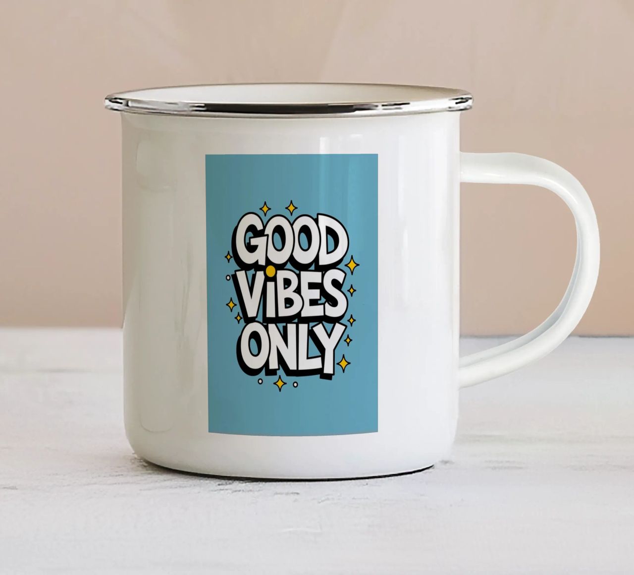 SOLO BUONE VIBRAZIONI tazza in smalto da logic