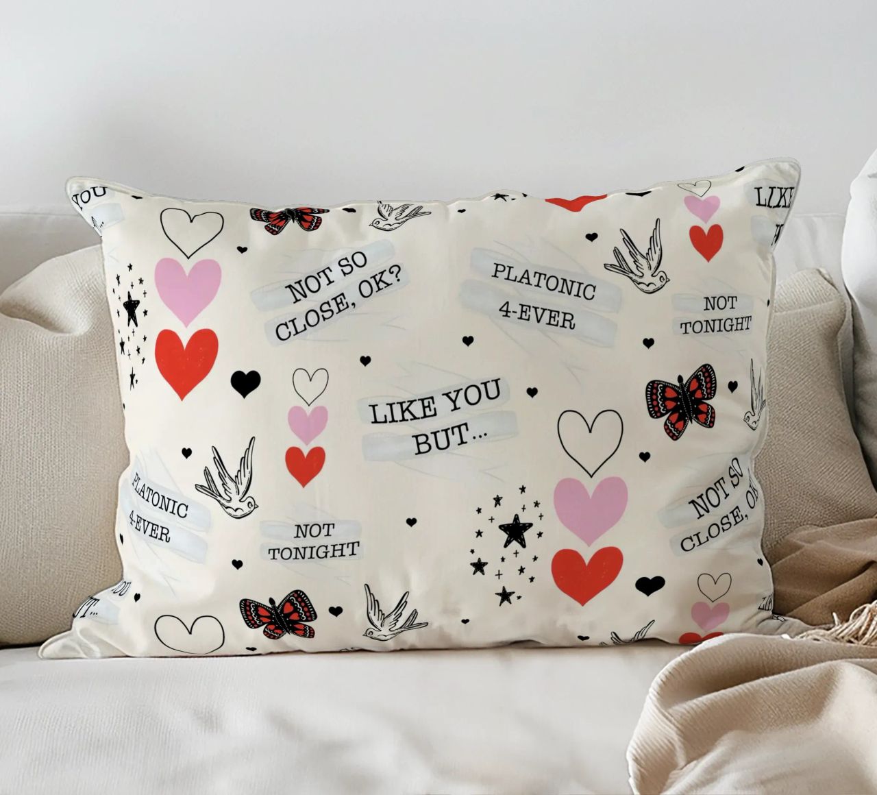 Mixed Signals - Quirky Valentine's Day Pattern decorative cushion by susanacosta