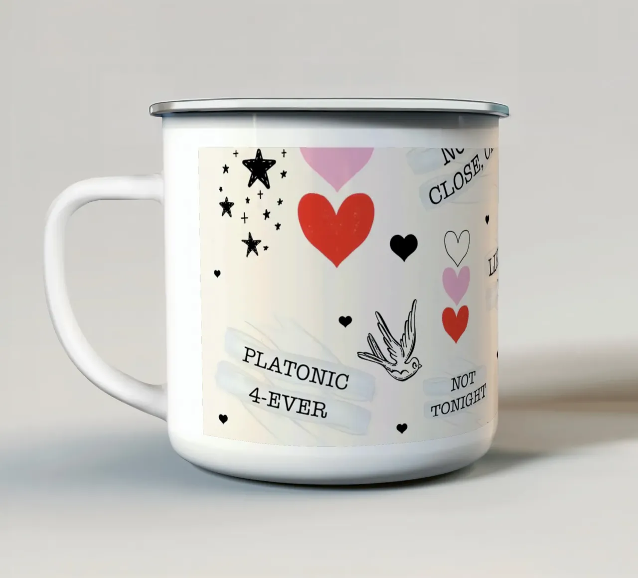 Mixed Signals - Quirky Valentine's Day Pattern enamel mug by susanacosta