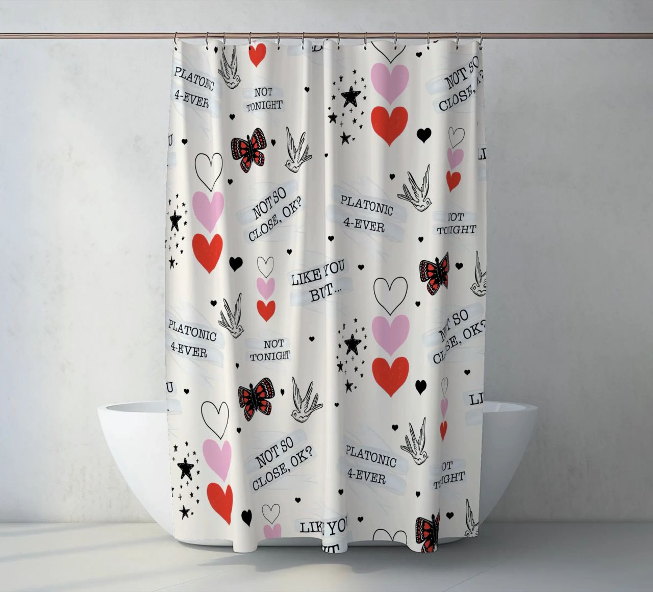 Mixed Signals - Quirky Valentine's Day Pattern shower curtain by susanacosta