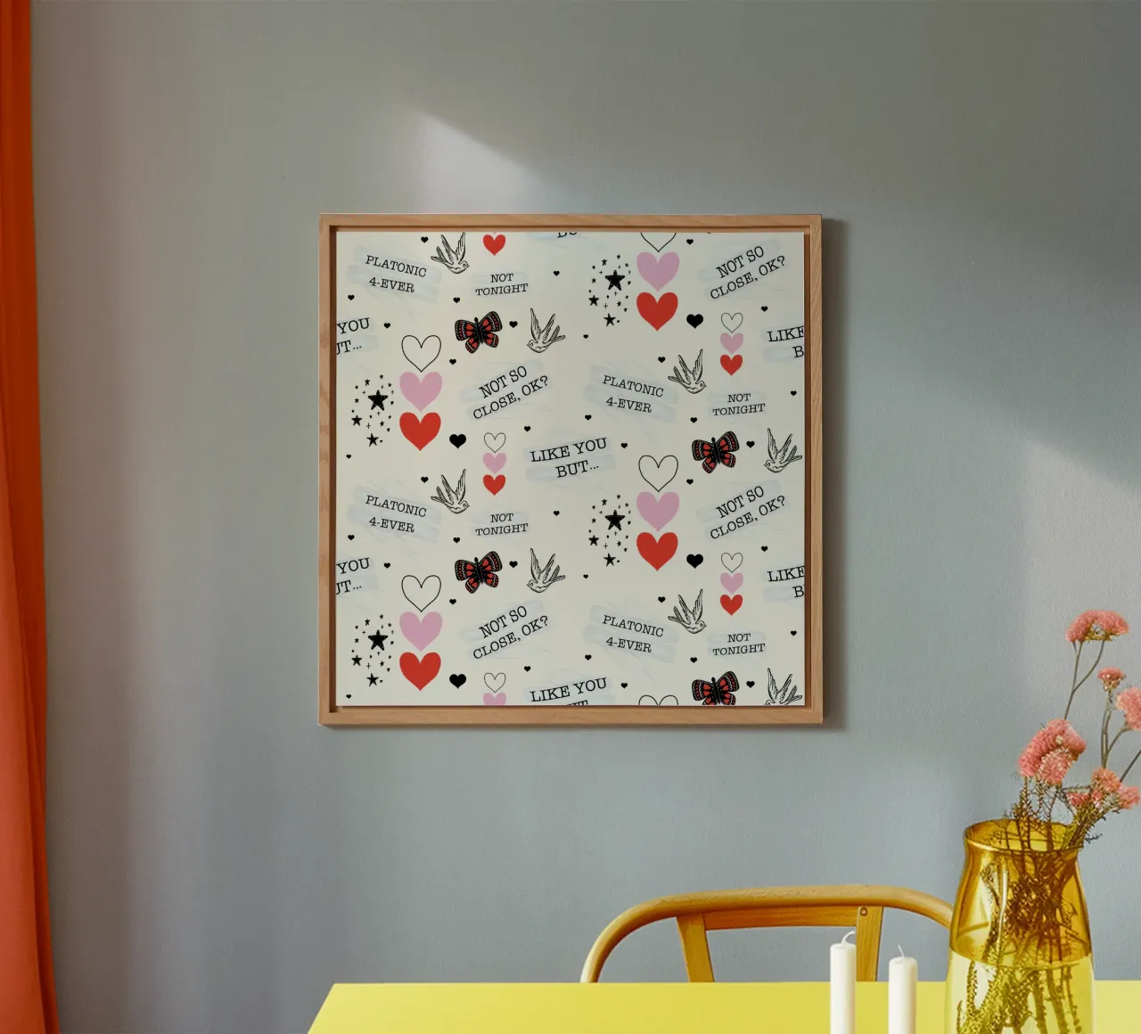 Mixed Signals - Quirky Valentine's Day Pattern alu-dibond by susanacosta