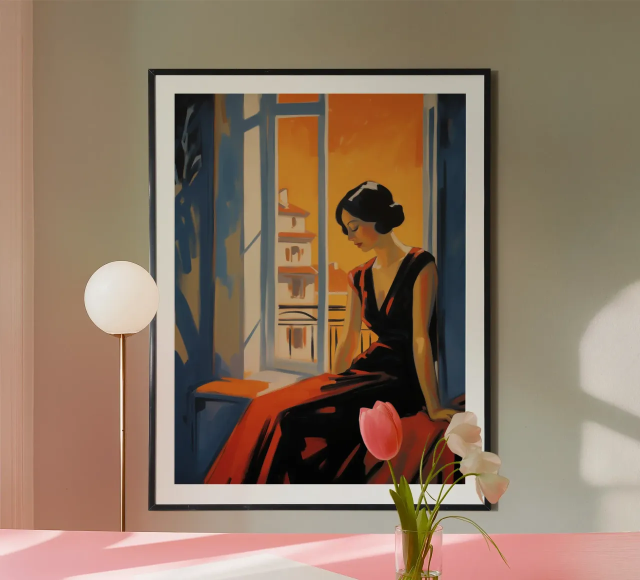 Donna all'ultima luce del sole | Pittura classica poster con telaio in alluminio da Autofocus