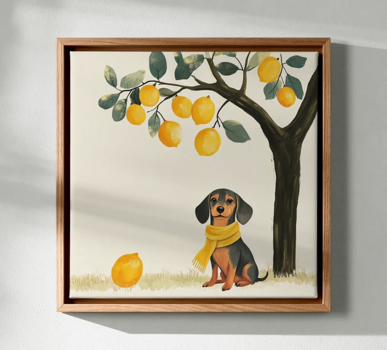 Dachshund Under the Lemon Tree canvas with Floater frame by studiofox