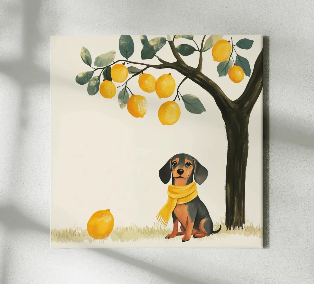 Dachshund Under the Lemon Tree canvas with Floater frame by studiofox