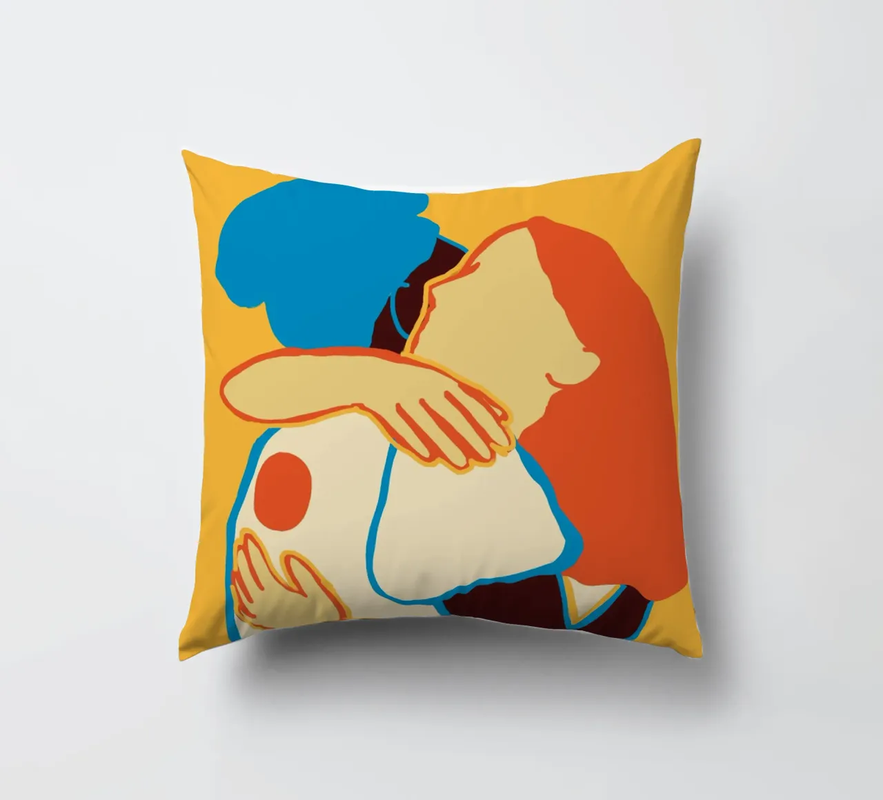 L'abbraccio colorato di due donne cuscino da tainah negreiros