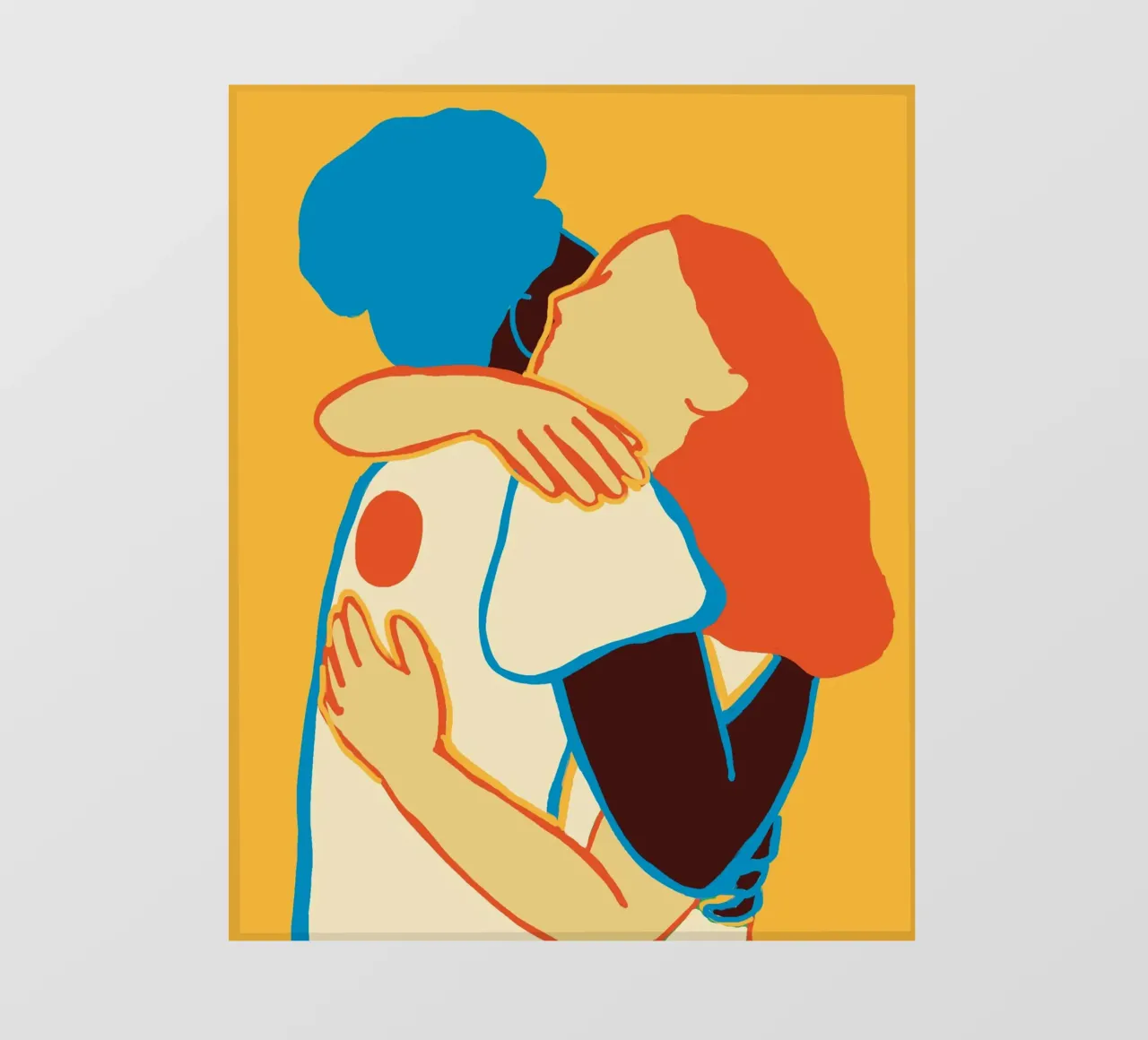De kleurrijke omhelzing van twee vrouwen backlit folie van tainah negreiros