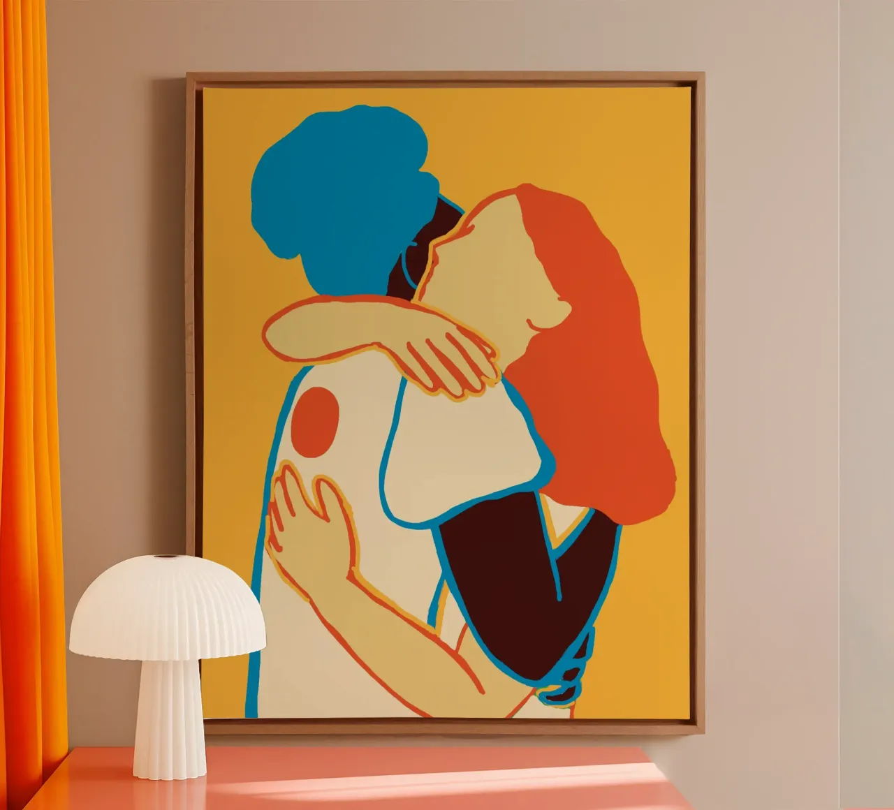 The colorful hug of two women canvas by tainah negreiros