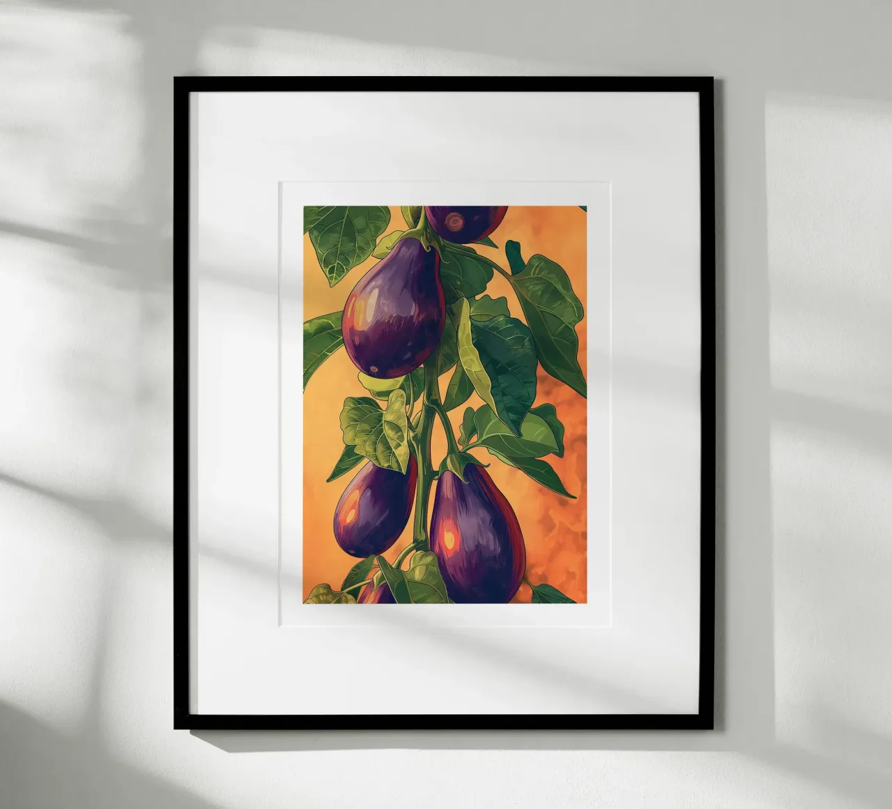 Melanzane su pianta poster con telaio in alluminio da Spice & Style
