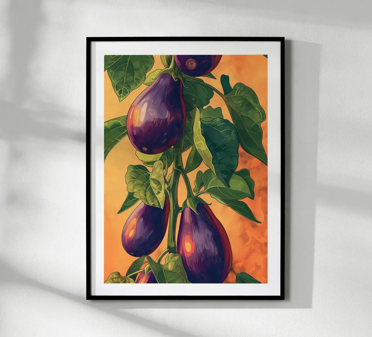 Melanzane su pianta poster con telaio in alluminio da Spice & Style