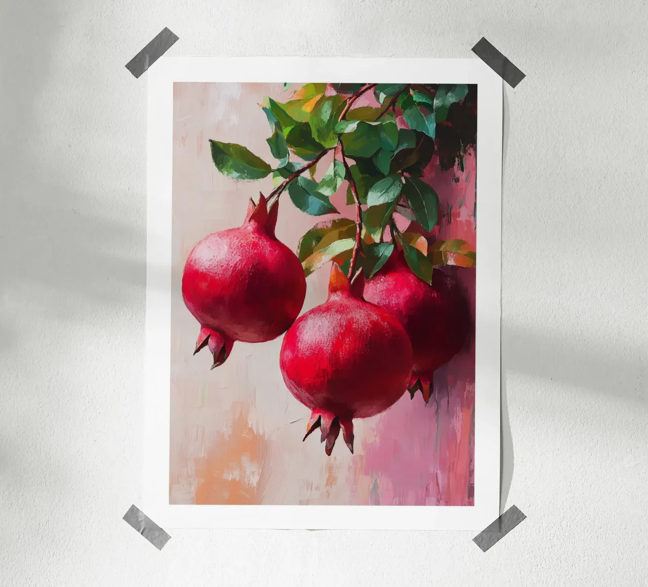Granate dipinte sui rami poster con telaio in alluminio da Spice & Style