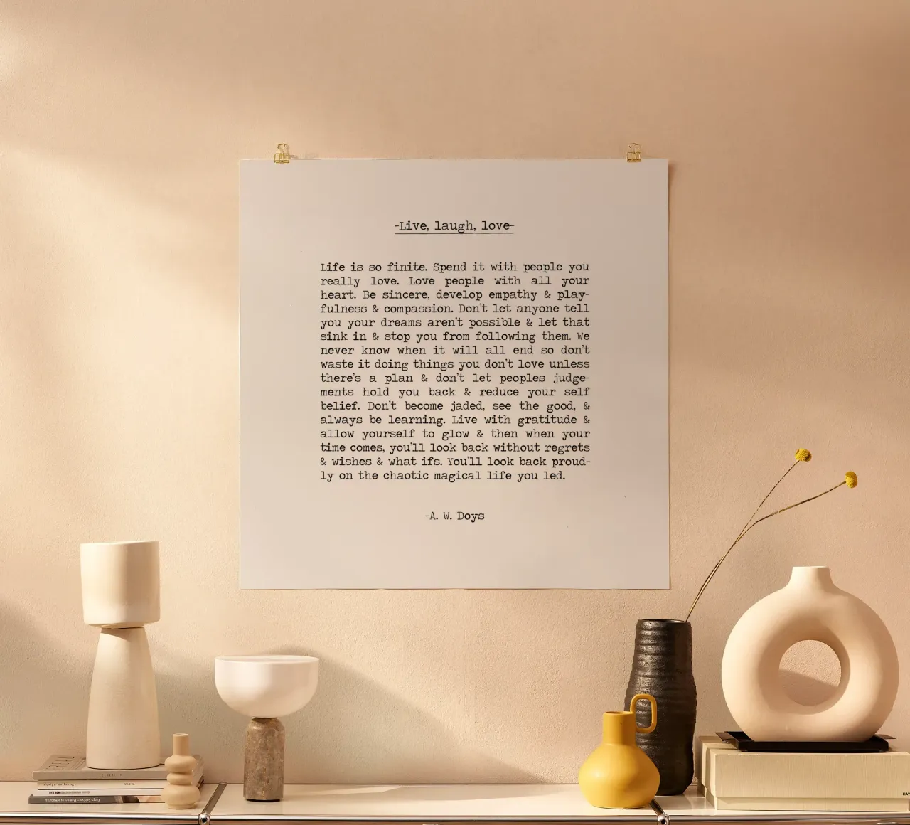 Lebe Lache Liebe Lang A. W. Doys Schreibmaschine Typografie Zitat Hahnemühle von Summer Soul Co. - Quotes