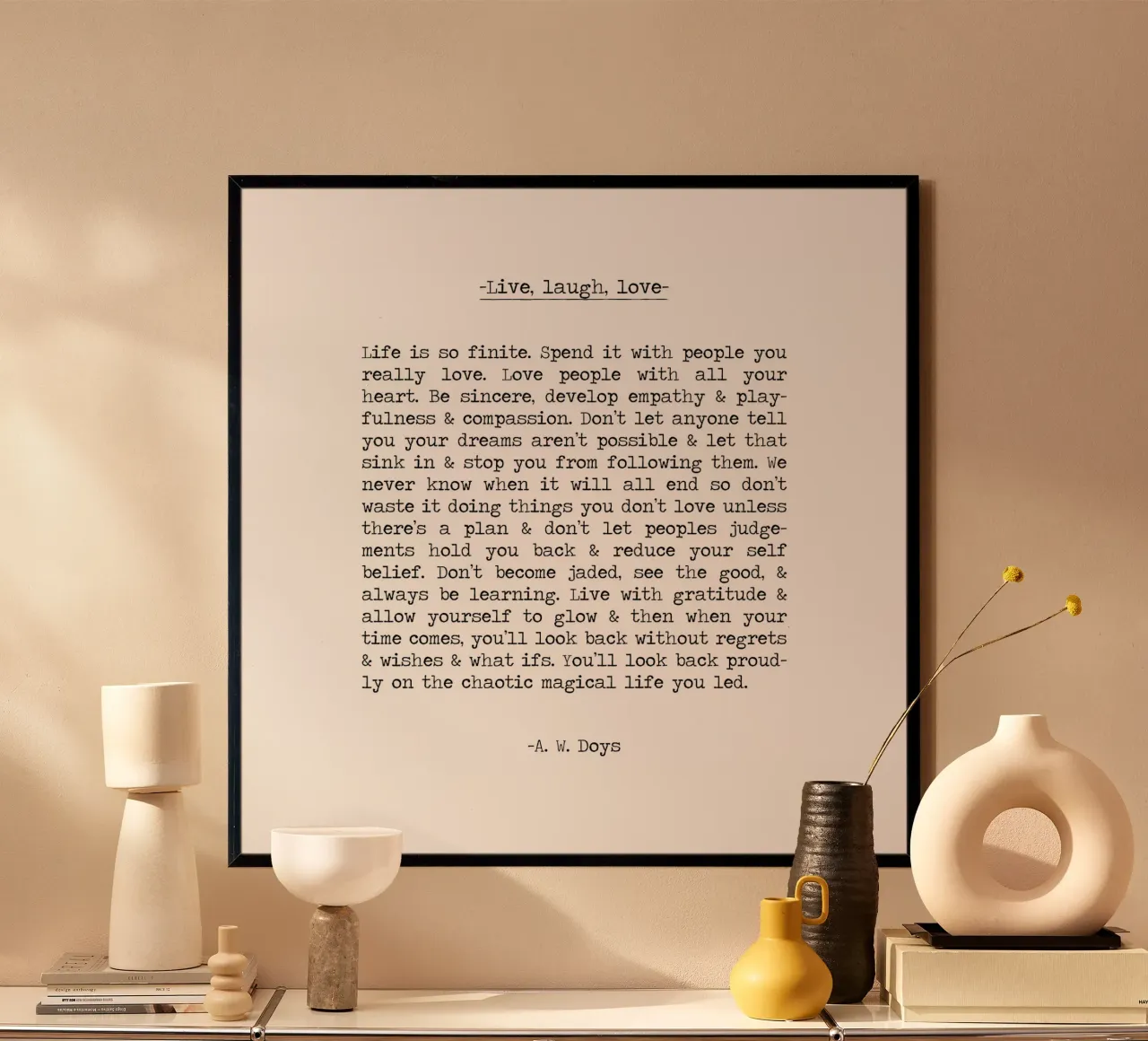 Lebe Lache Liebe Lang A. W. Doys Schreibmaschine Typografie Zitat Hahnemühle von Summer Soul Co. - Quotes