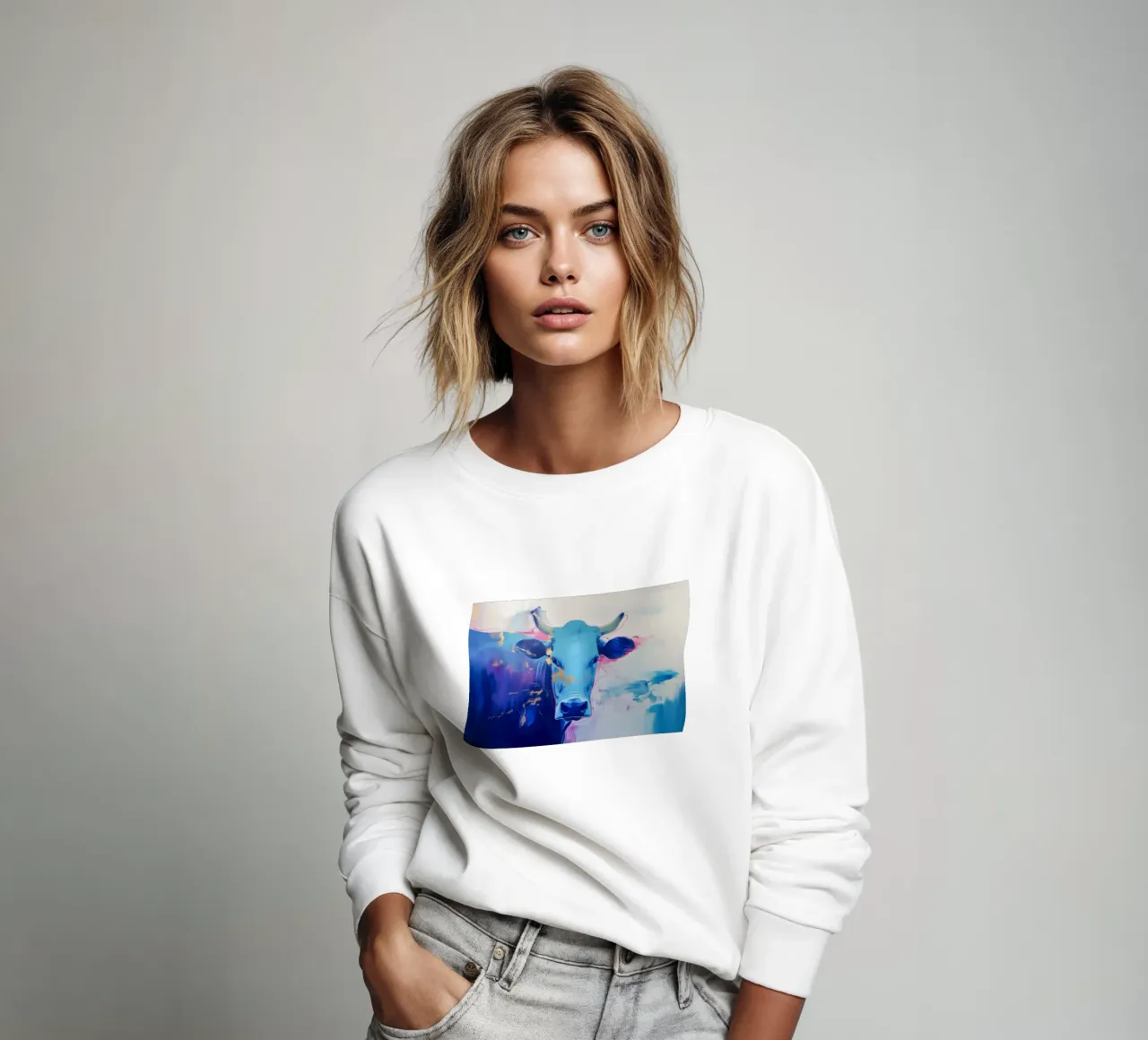 Mucca blu popart felpa da Carinaprint